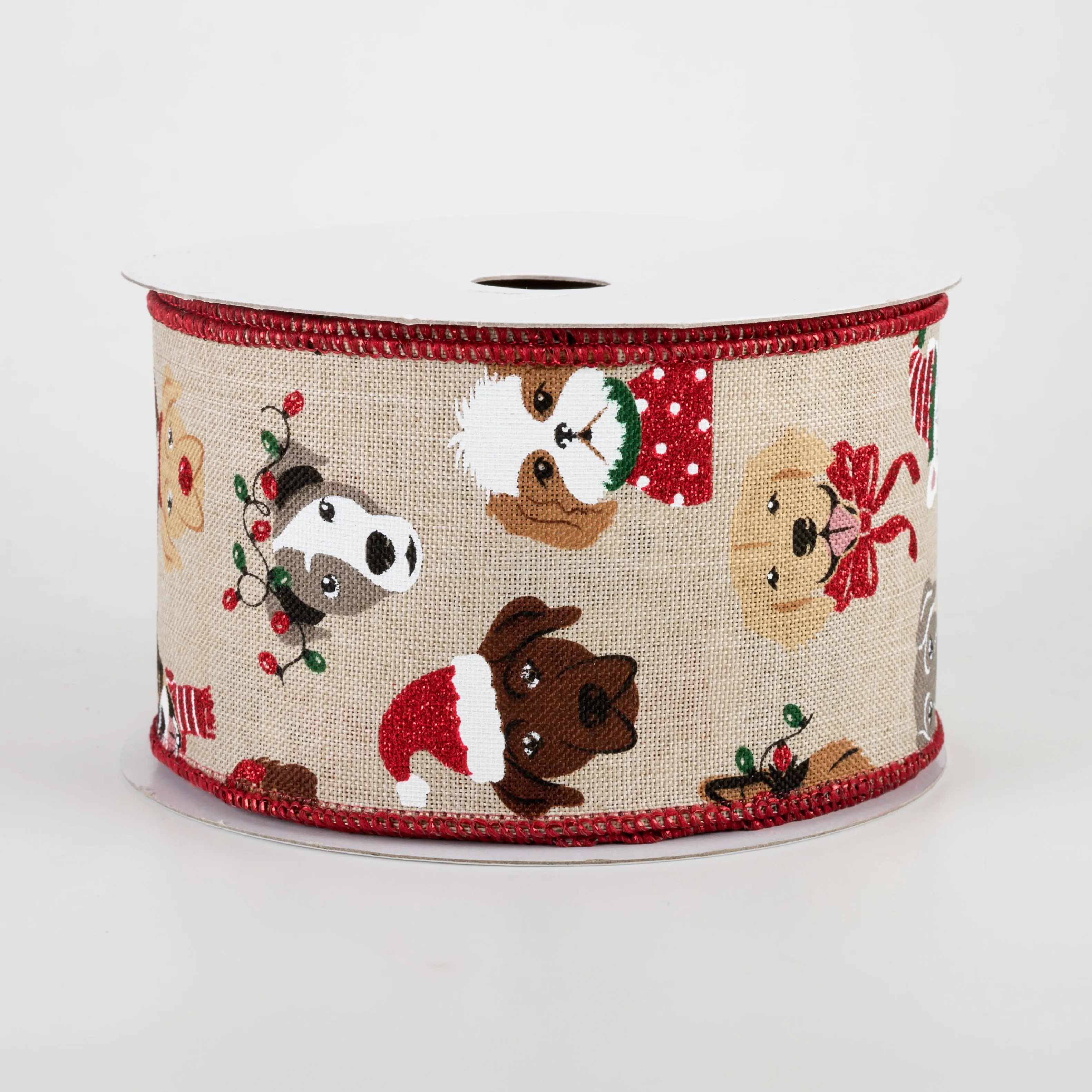 2.5" Christmas Dogs Ribbon: Light Natural (10 Yards)
