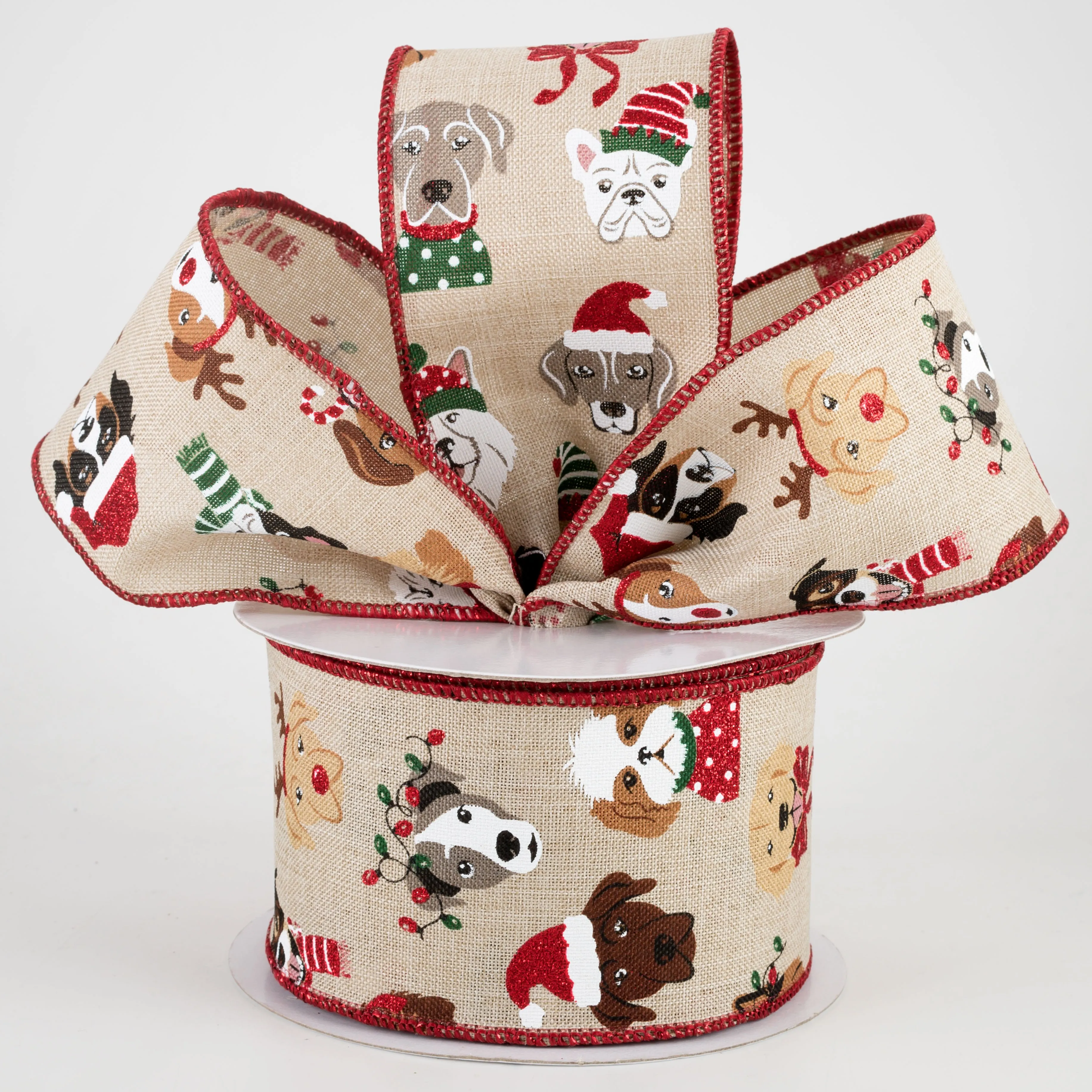 2.5" Christmas Dogs Ribbon: Light Natural (10 Yards)