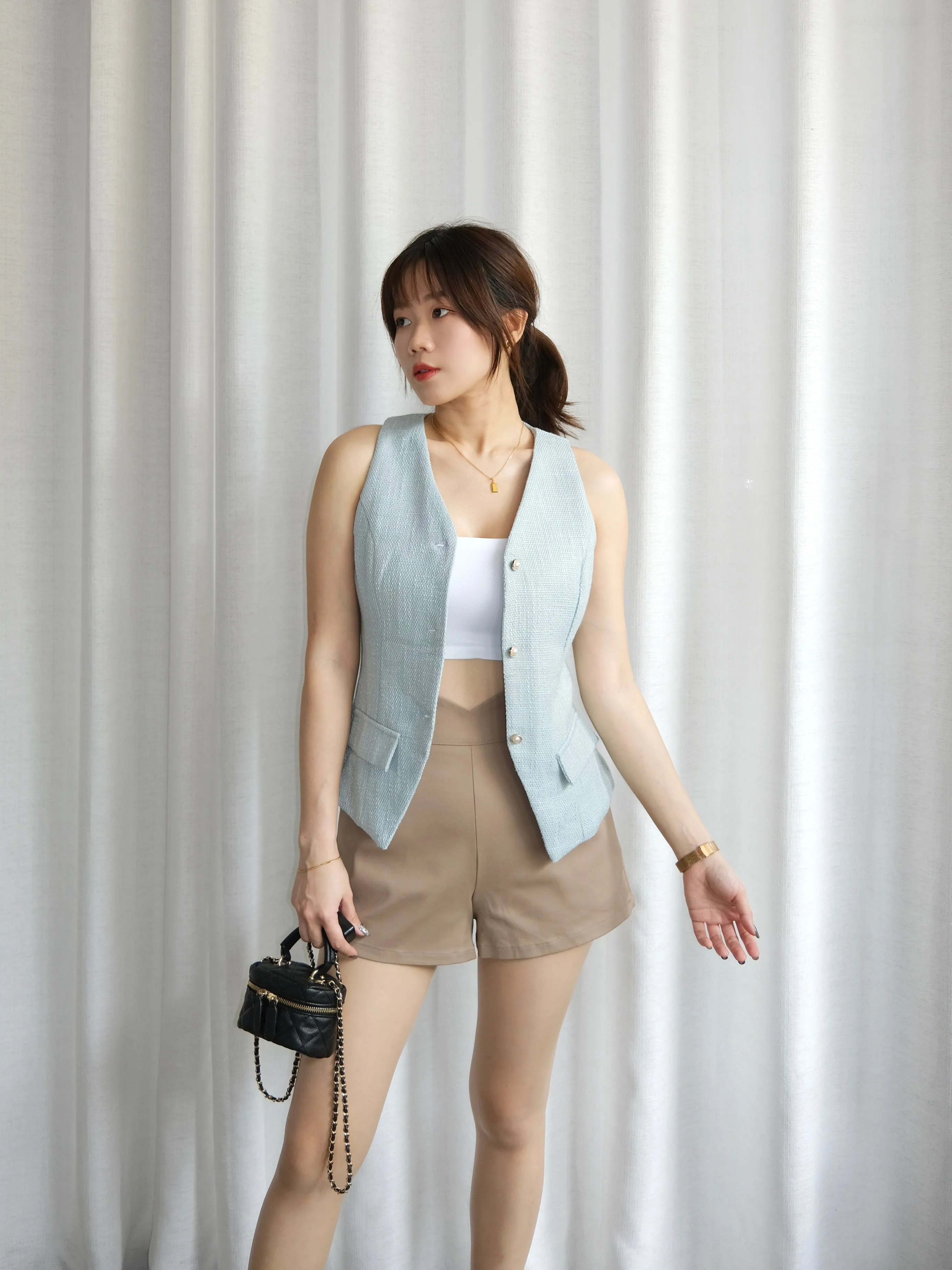 ACEWIN Pearl Button Tweed Vest (Size S-M) 200714