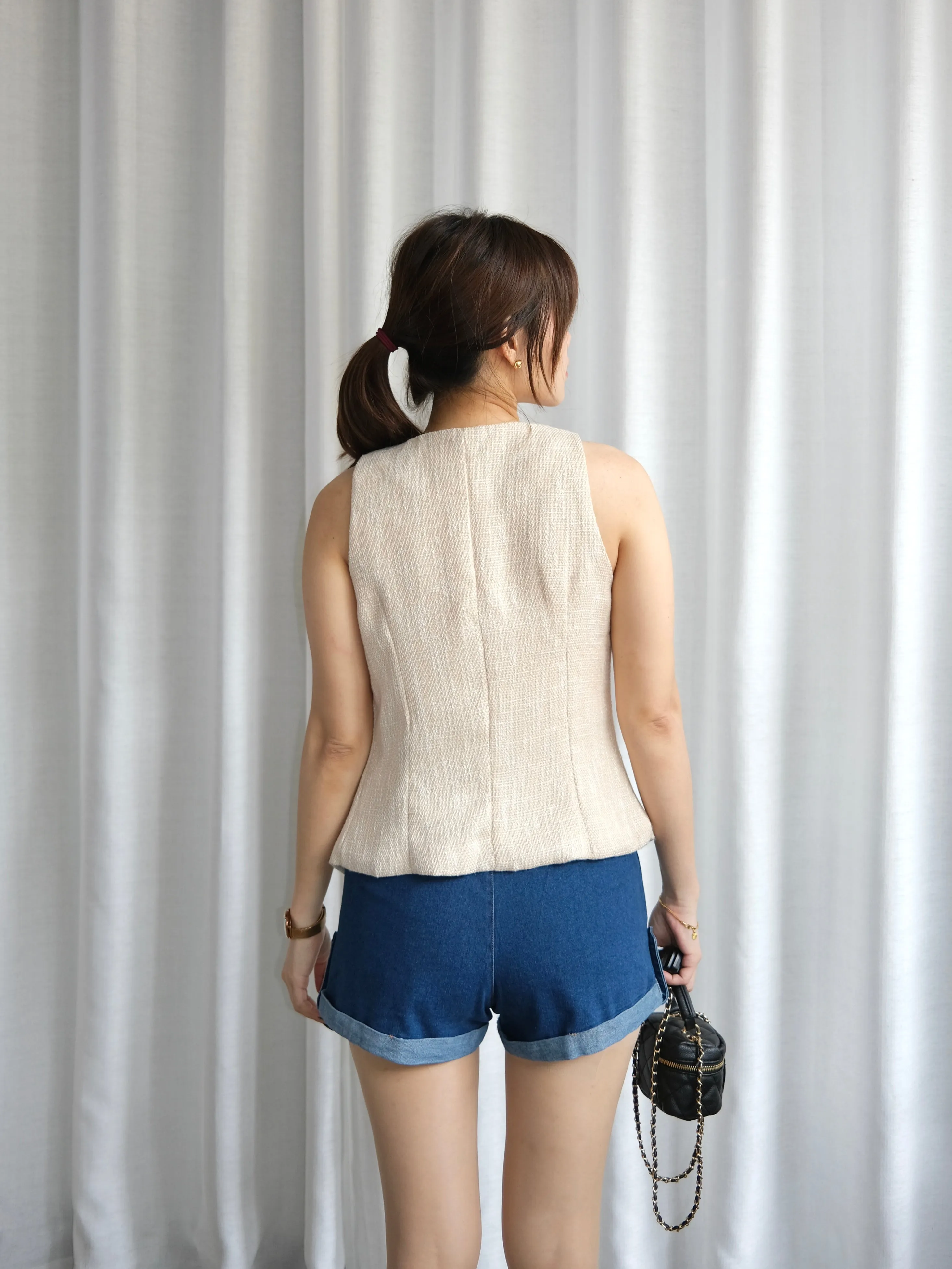 ACEWIN Pearl Button Tweed Vest (Size S-M) 200714