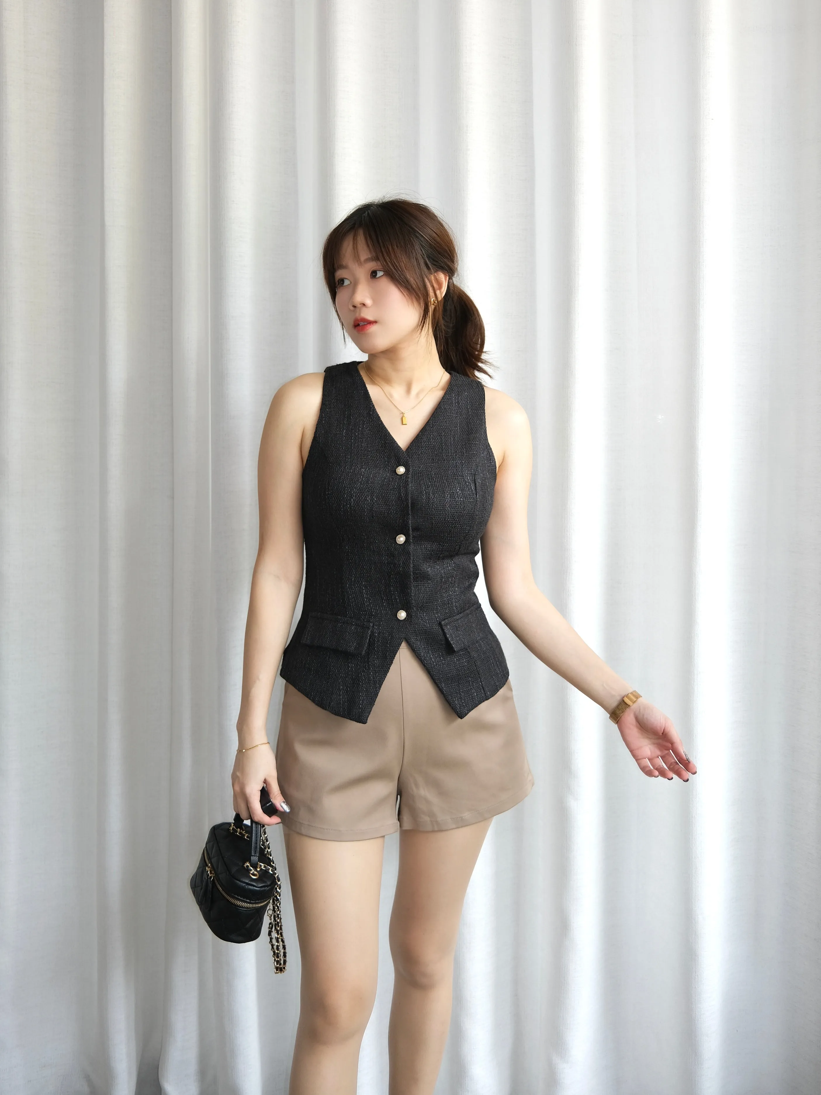 ACEWIN Pearl Button Tweed Vest (Size S-M) 200714