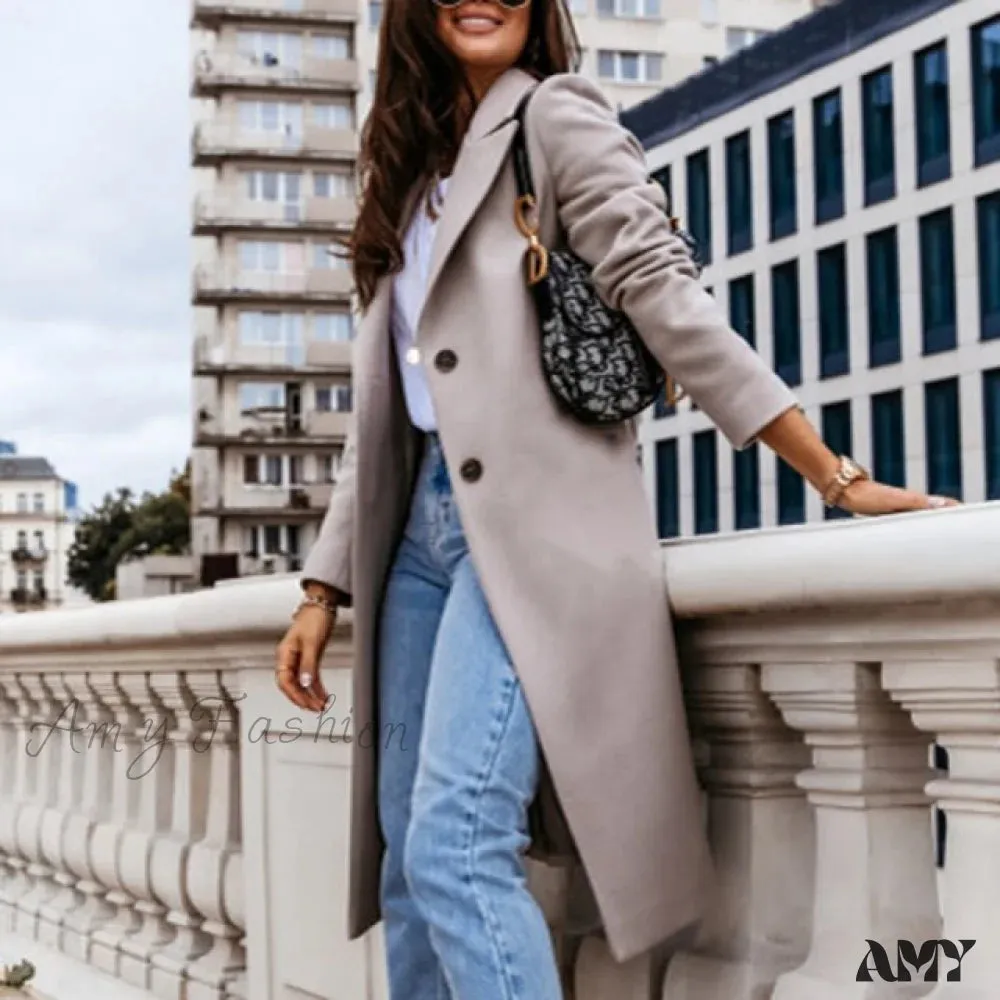 Amy Fashion - Lined Pocket Slim Outerwear Solid Casual Blazer