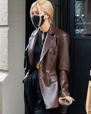 Blackpink Rose Brown Leather Coat