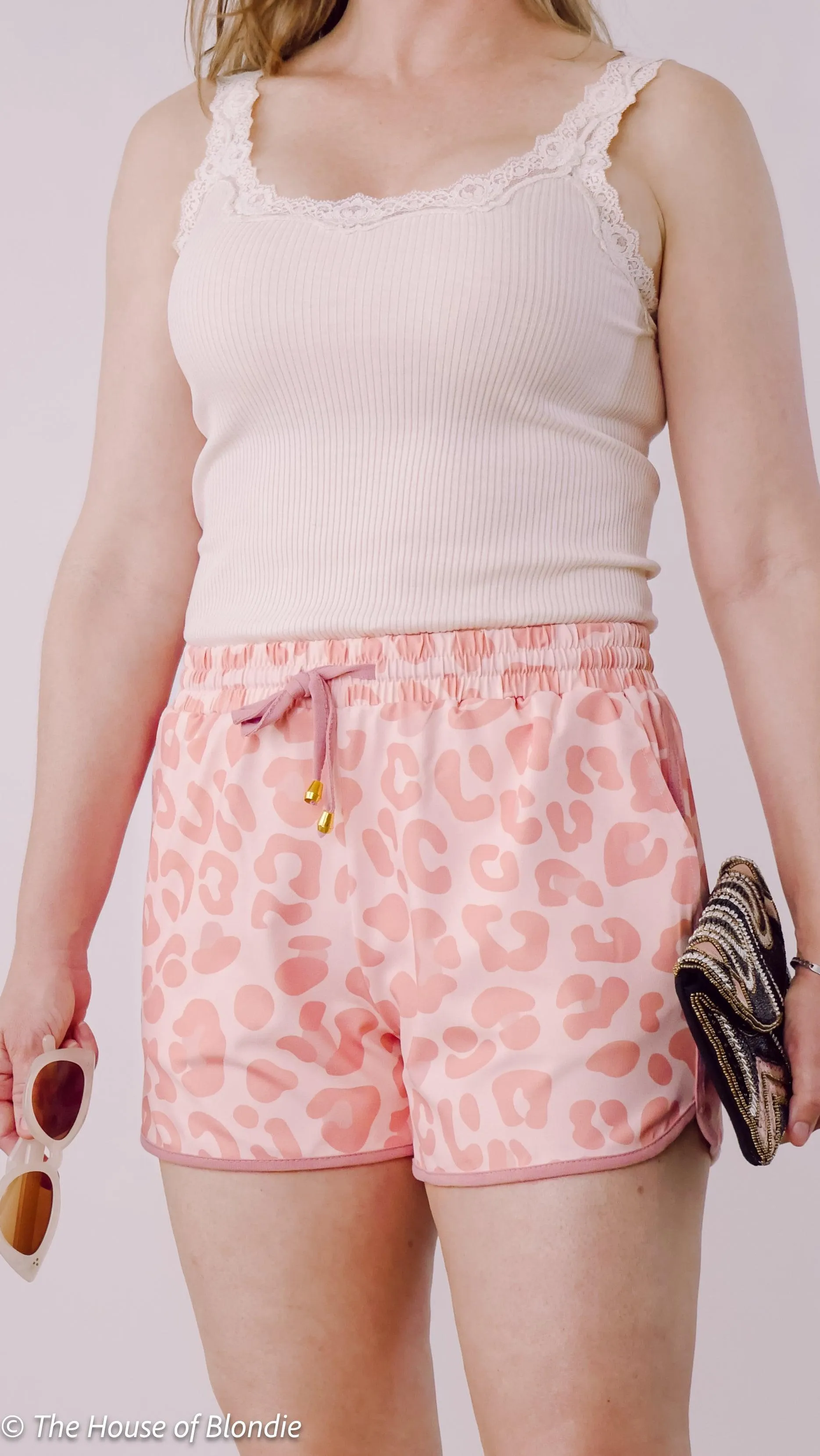 Blush Pink Leopard Print knockabout Shorts
