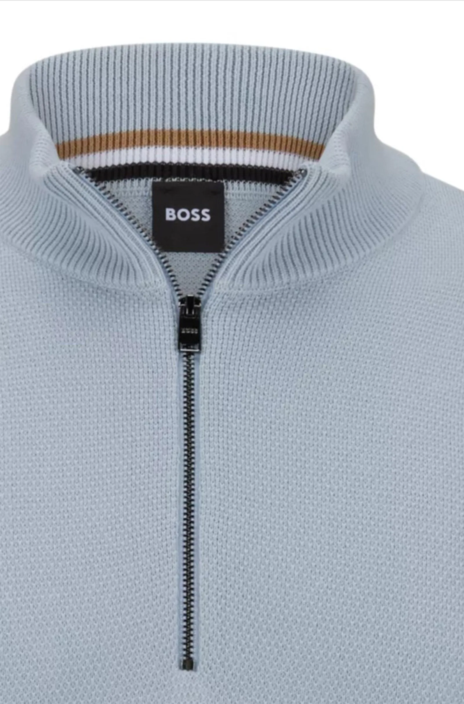 BOSS - EBRANDO-P Light Pastel Blue 1/4 Zip Cotton Sweater With Knitted Structure 50505997 454