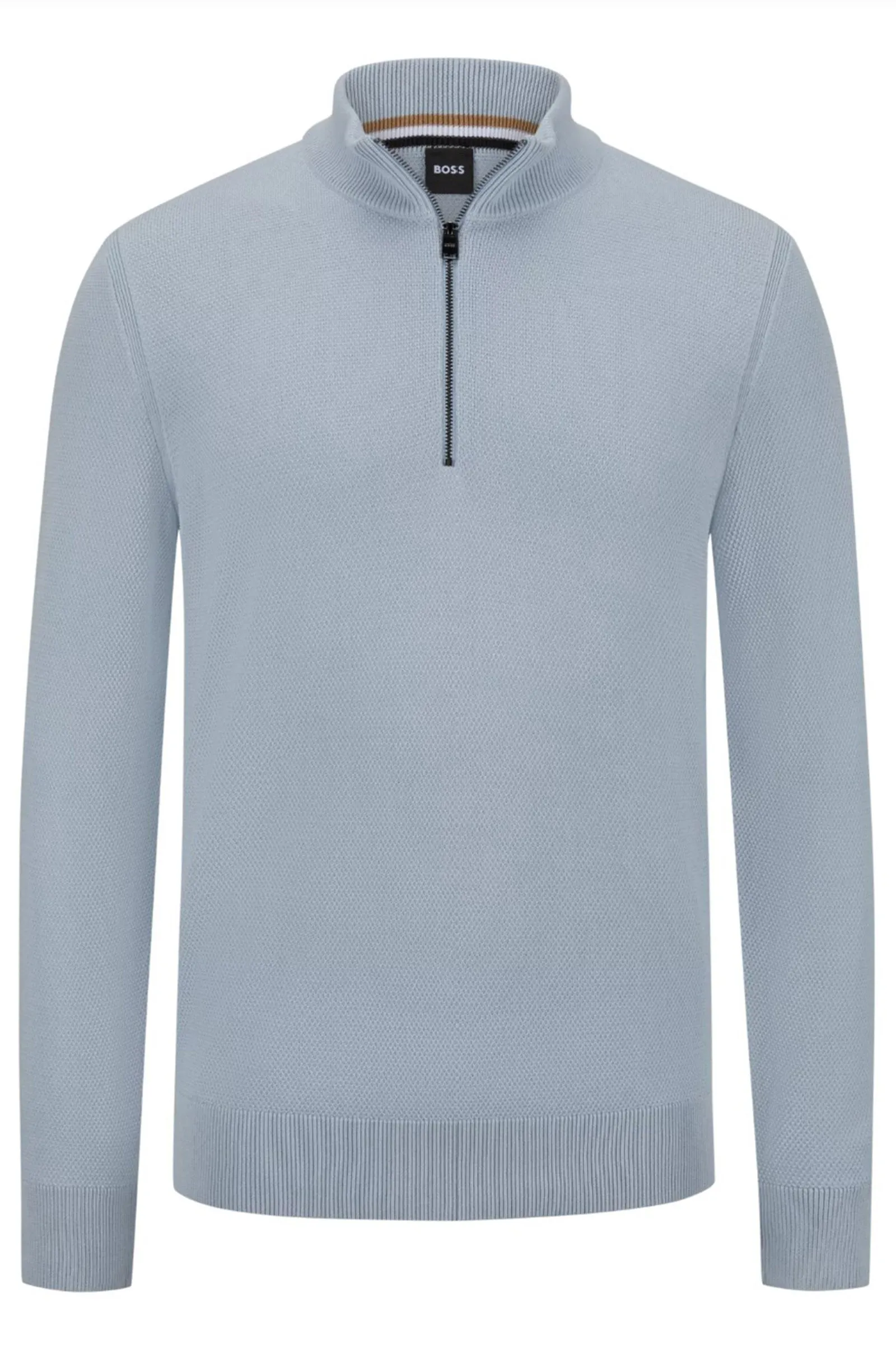 BOSS - EBRANDO-P Light Pastel Blue 1/4 Zip Cotton Sweater With Knitted Structure 50505997 454