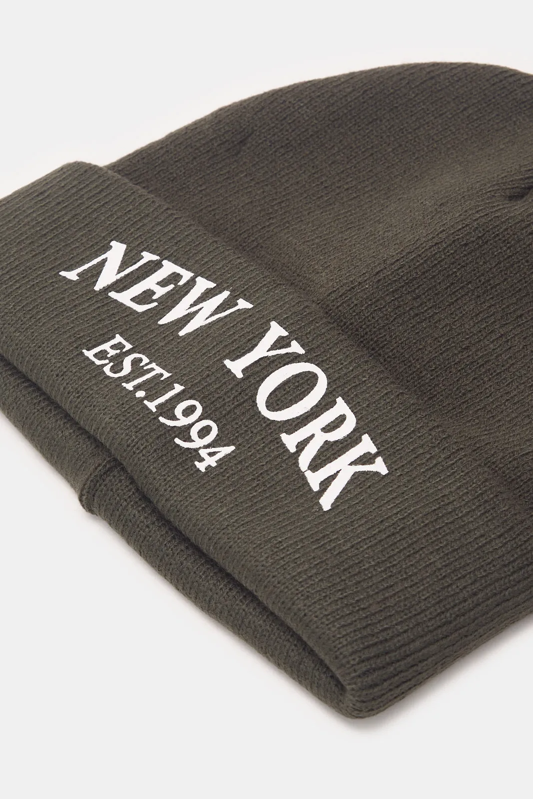 Boys Black And Olive Knitted Cap Set (2 Piece)