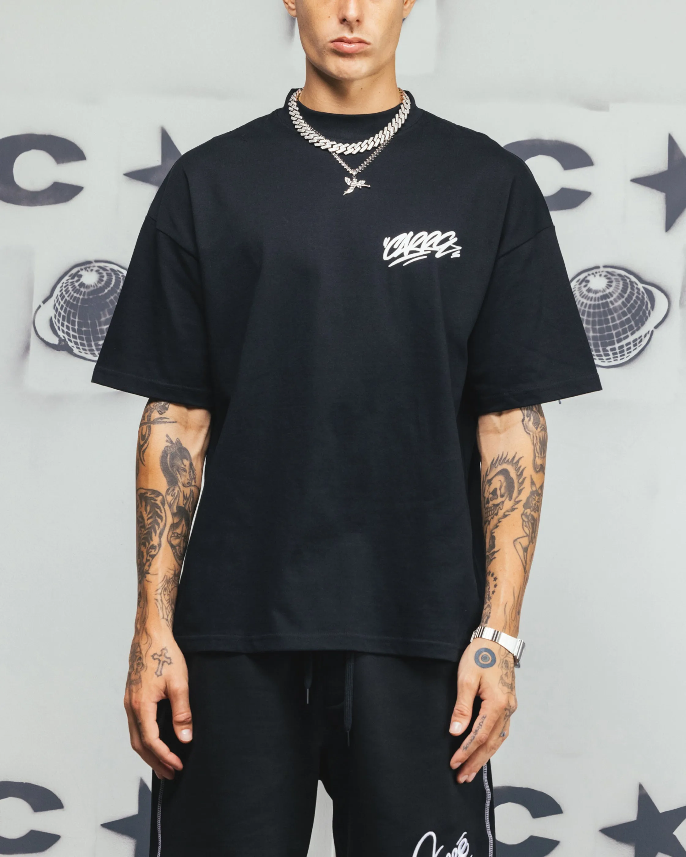 Carre Tag Mock Neck T-Shirt Black