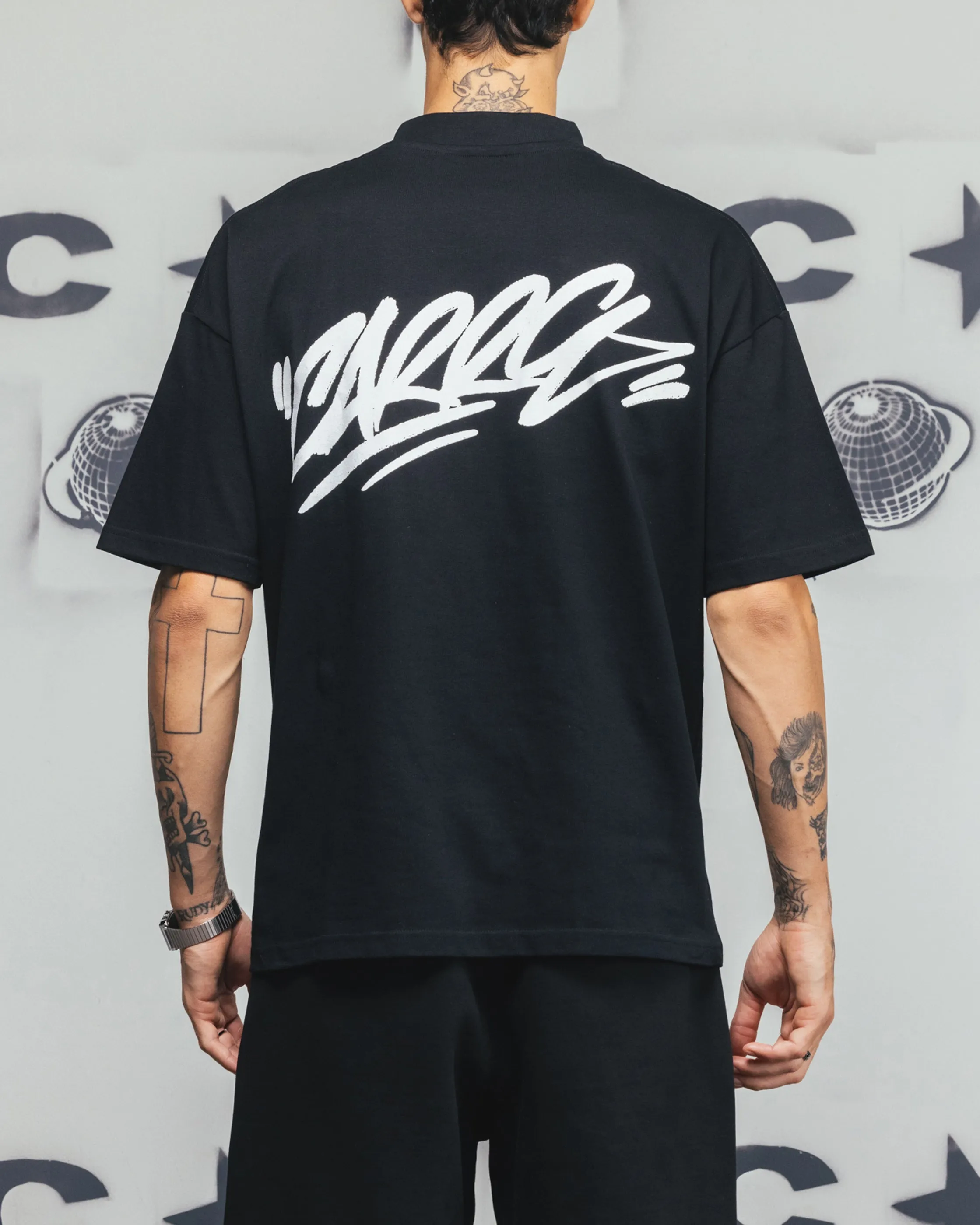 Carre Tag Mock Neck T-Shirt Black