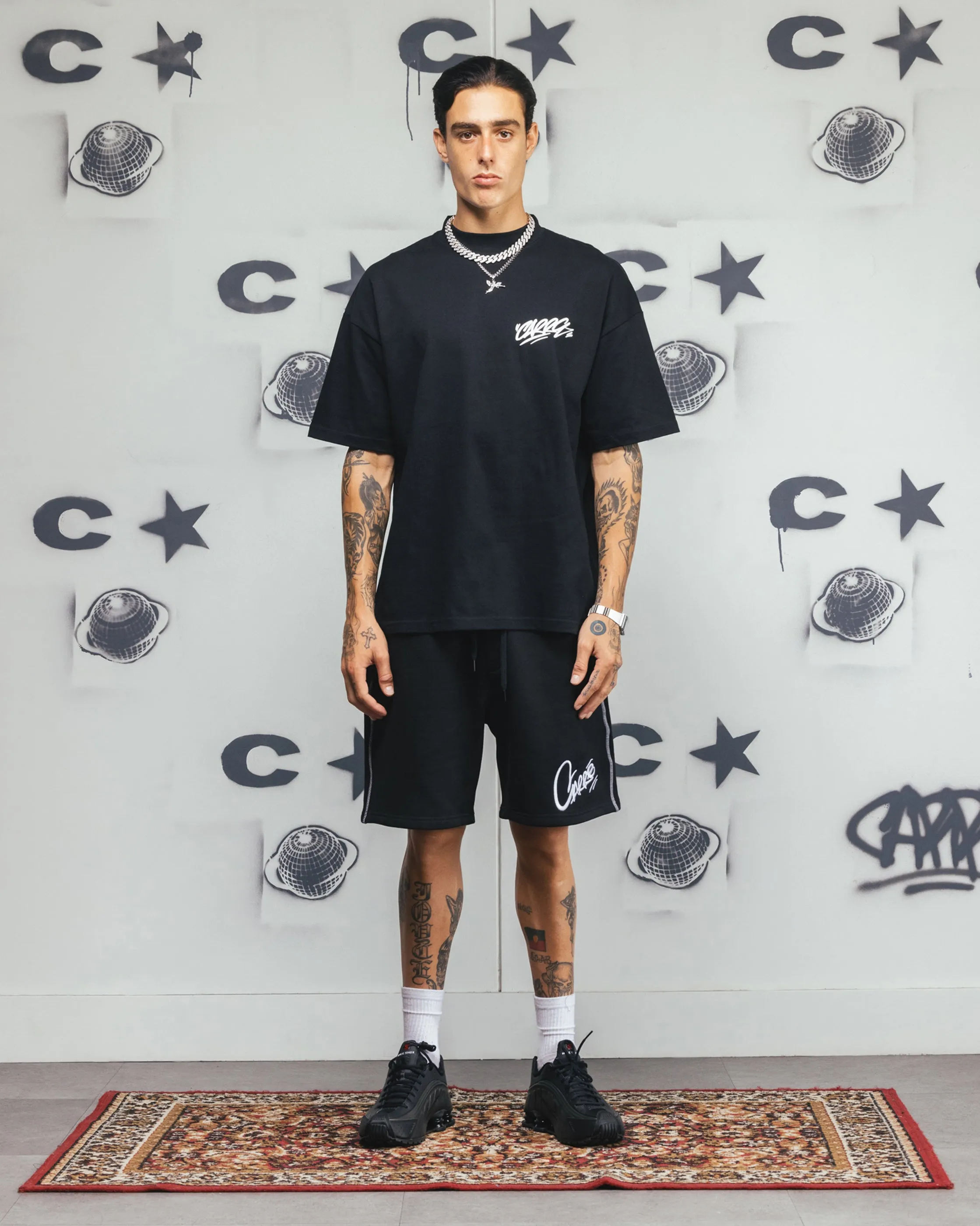 Carre Tag Mock Neck T-Shirt Black