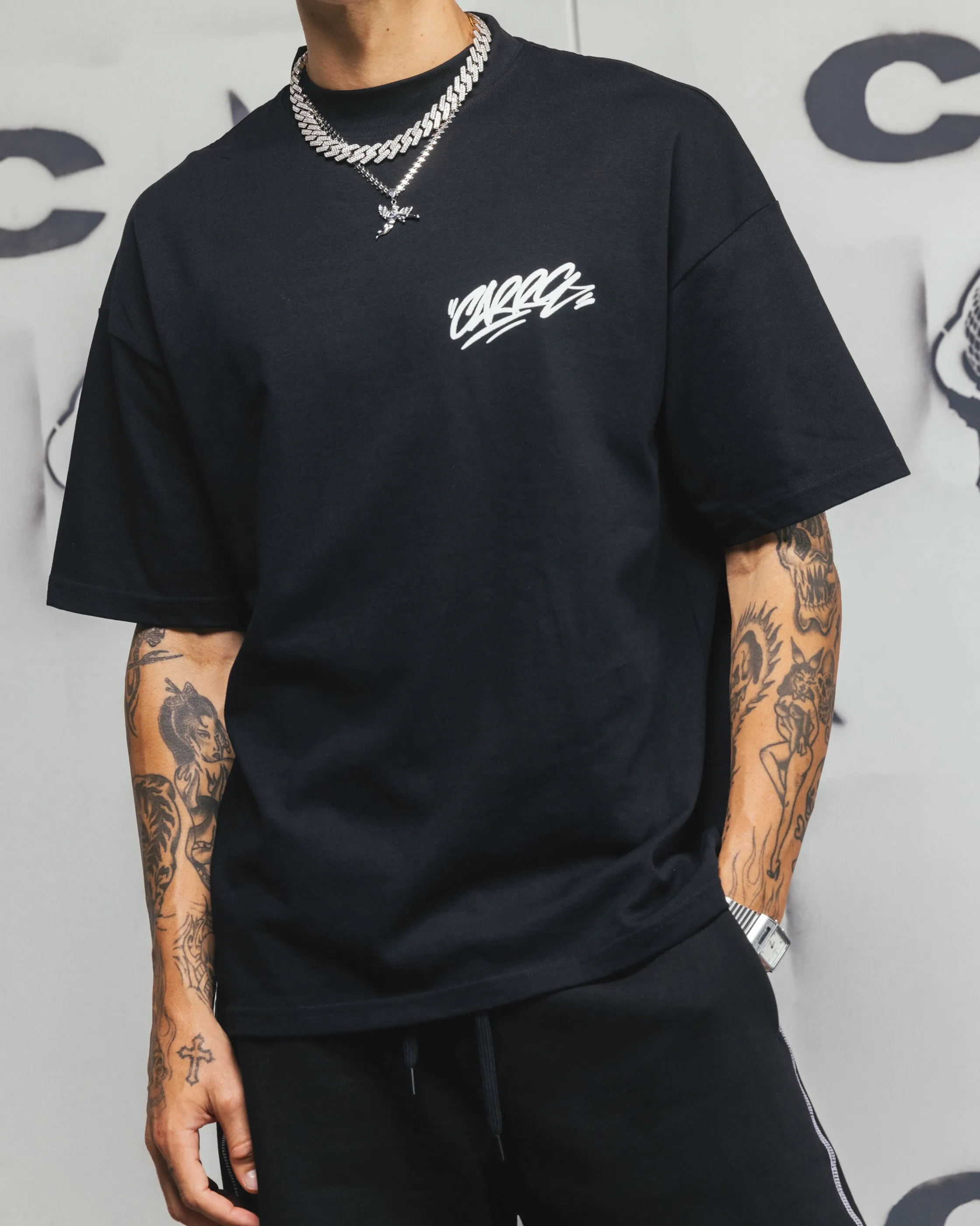 Carre Tag Mock Neck T-Shirt Black