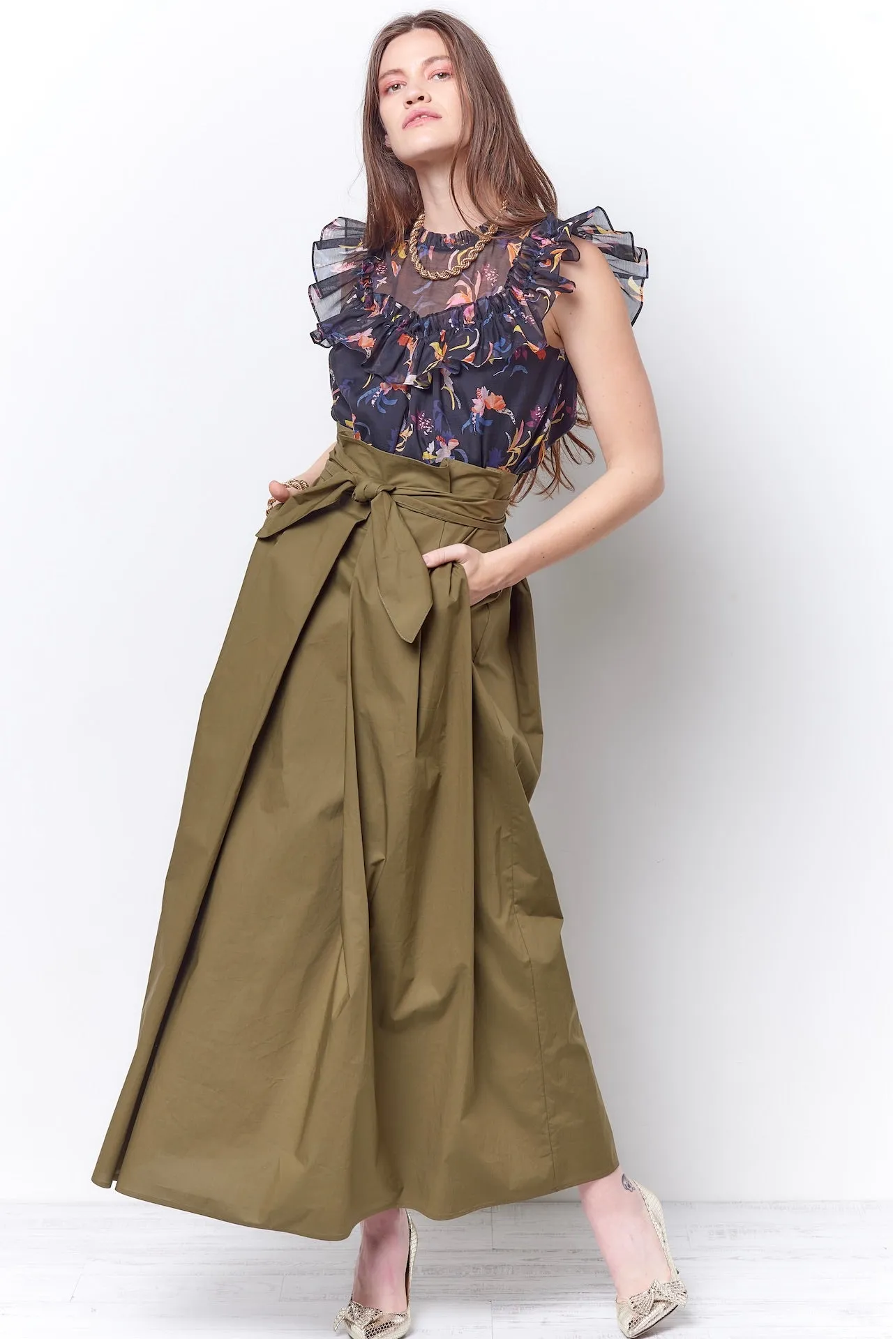 CASSANDRA Ruffle Yoked Top - Cut Flower