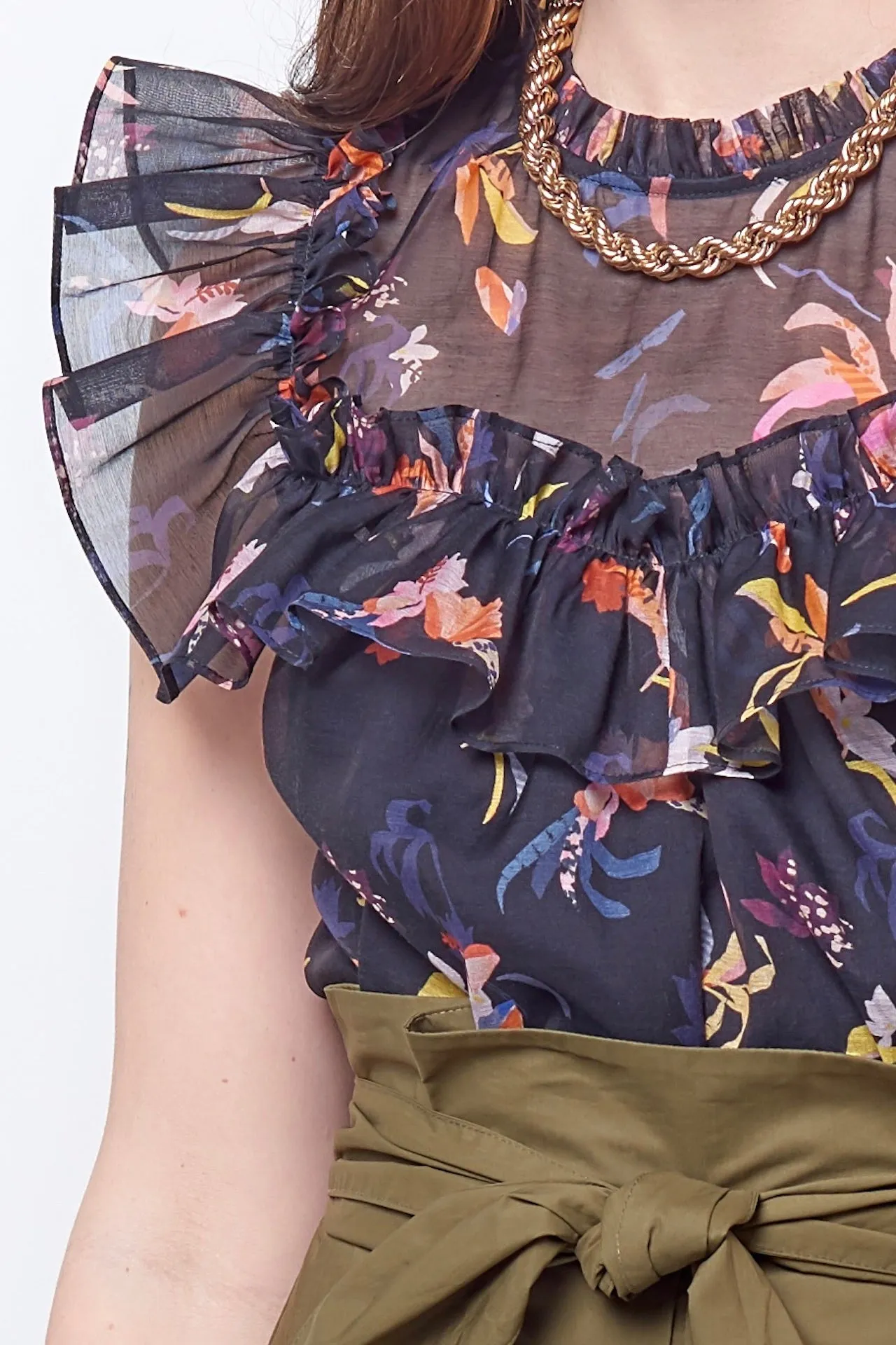 CASSANDRA Ruffle Yoked Top - Cut Flower