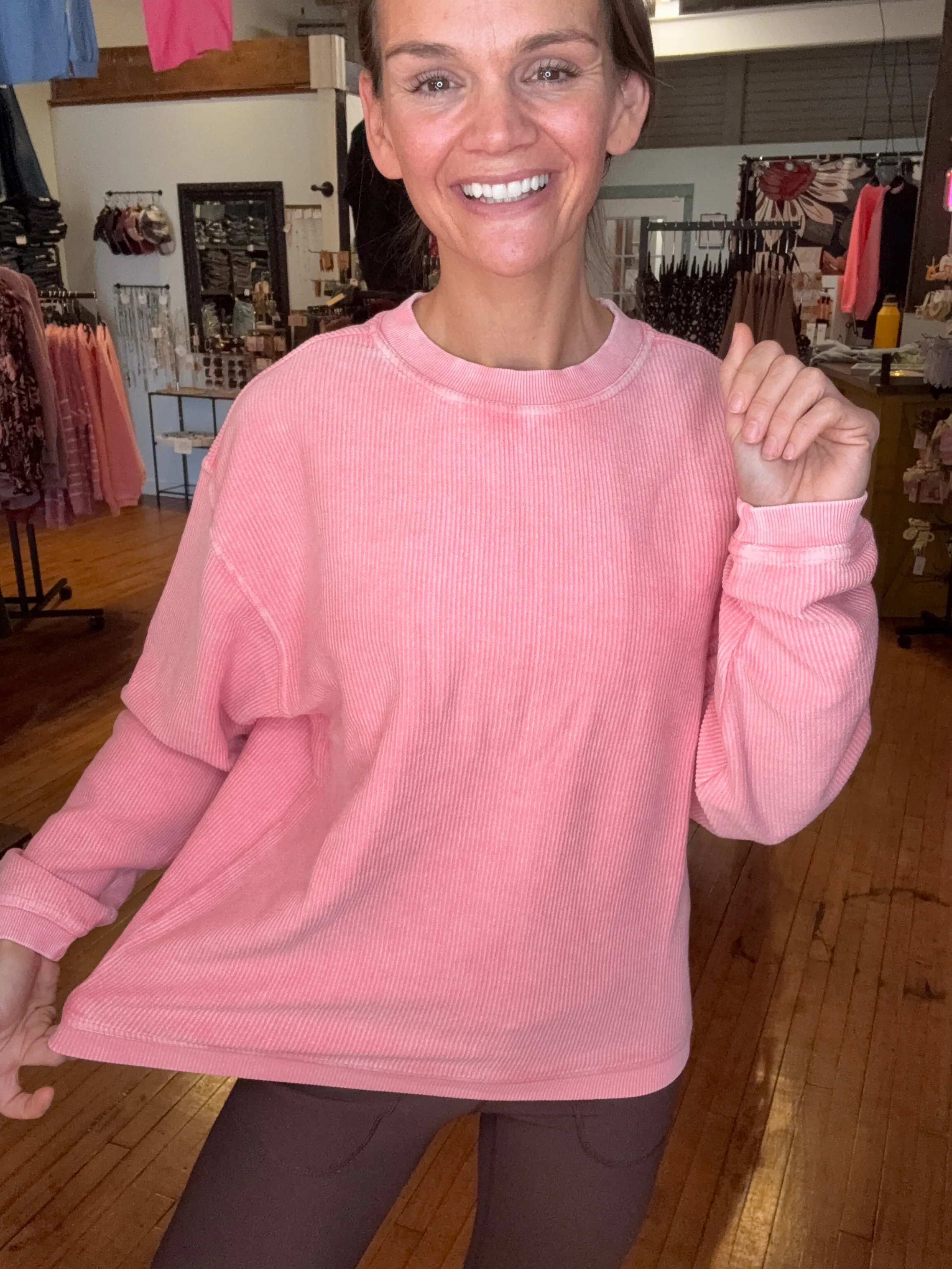CELIA CORDED CREW SWEATSHIRT - CONCHSHELL PINK