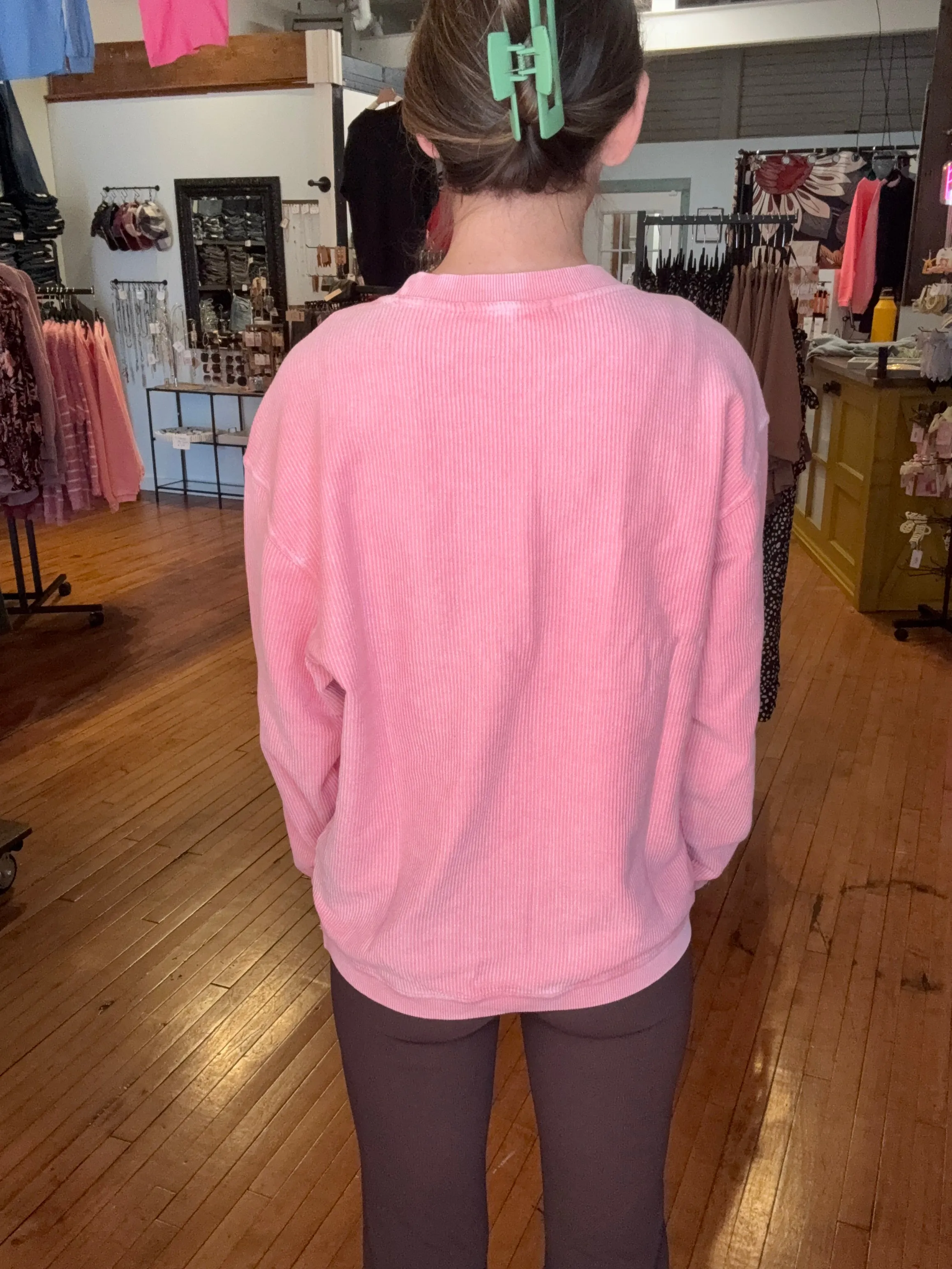 CELIA CORDED CREW SWEATSHIRT - CONCHSHELL PINK