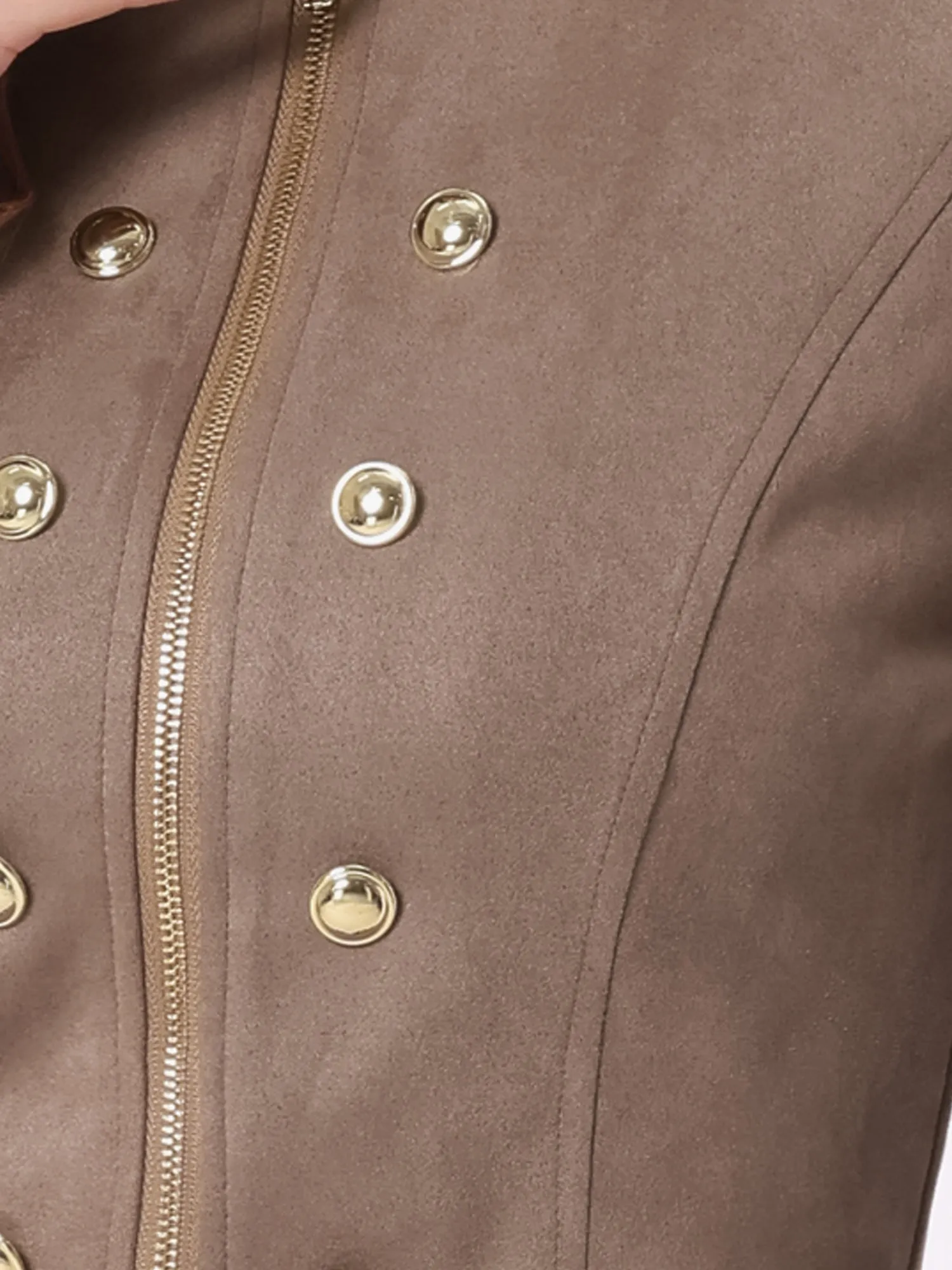 Cropped Long Sleeve Double Breasted Zip Up Faux Suede Jacket