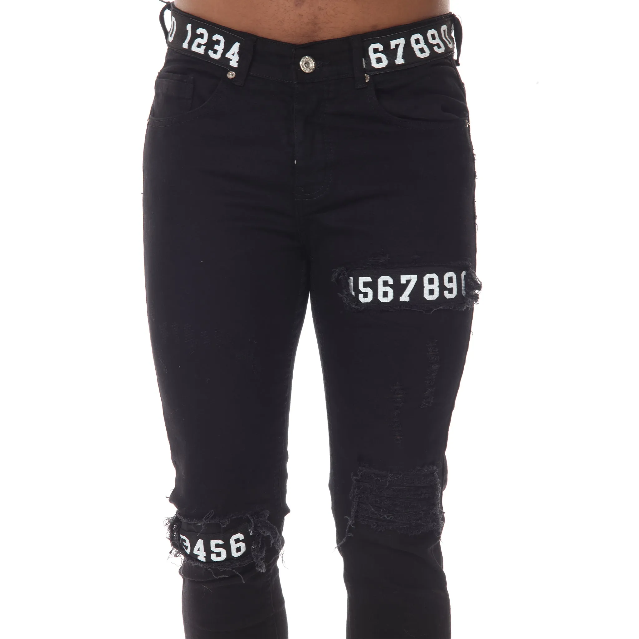 Fashion Black Jeans With Details on Waist and Leg