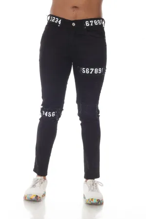 Fashion Black Jeans With Details on Waist and Leg