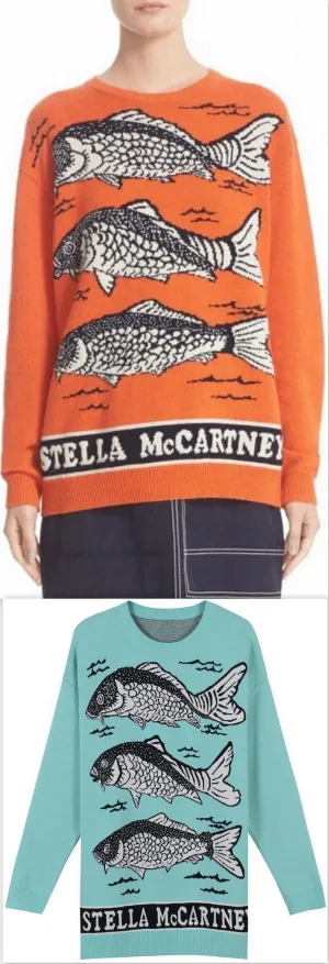Fish Logo Intarsia Sweater, Orange or Light Blue
