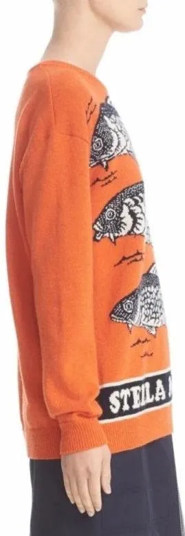 Fish Logo Intarsia Sweater, Orange or Light Blue