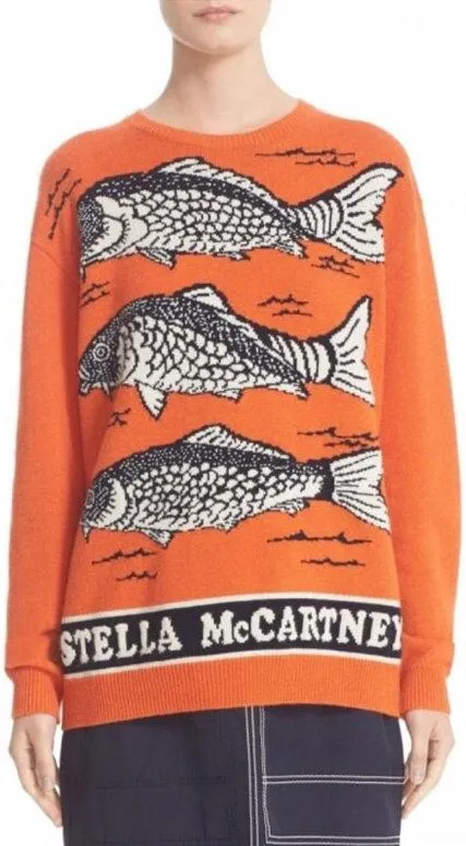 Fish Logo Intarsia Sweater, Orange or Light Blue
