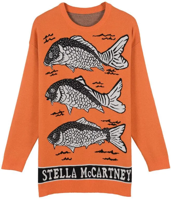 Fish Logo Intarsia Sweater, Orange or Light Blue