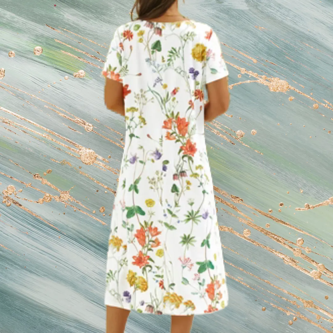 Floral Loose Short Sleeve H-Line Casual Dress