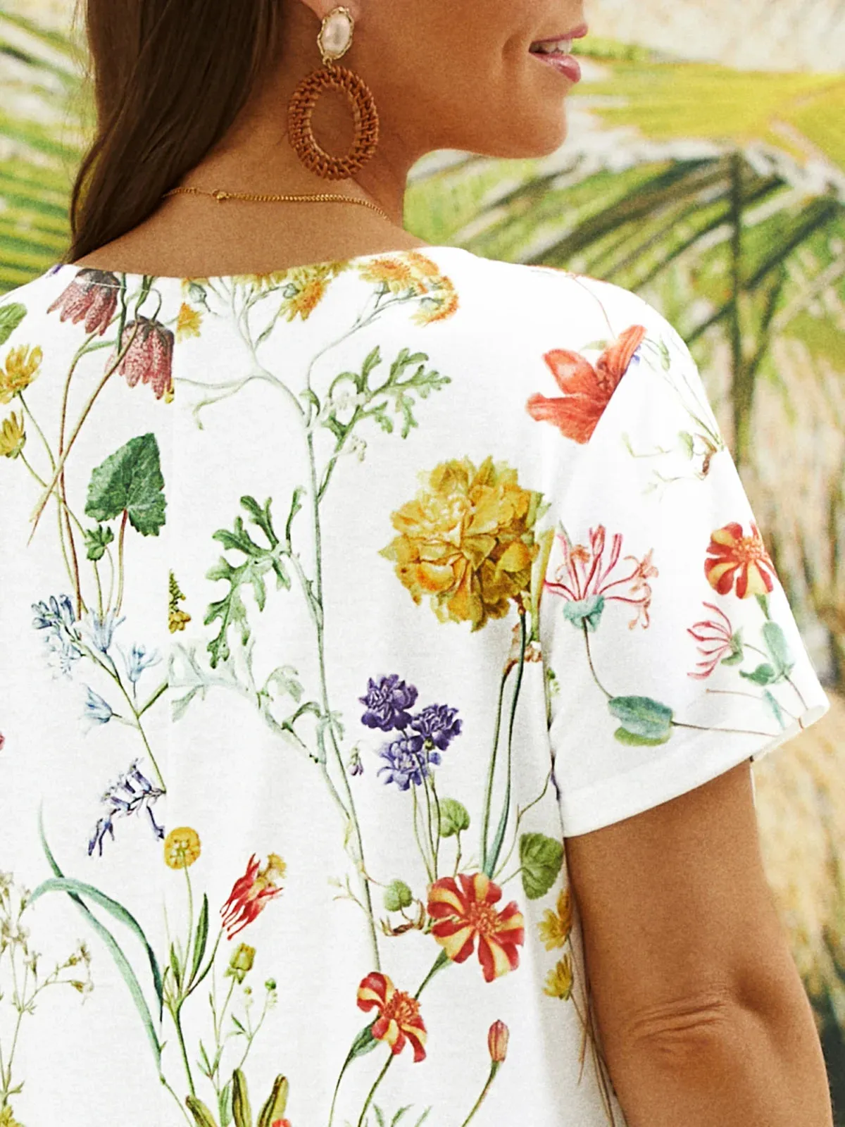 Floral Loose Short Sleeve H-Line Casual Dress