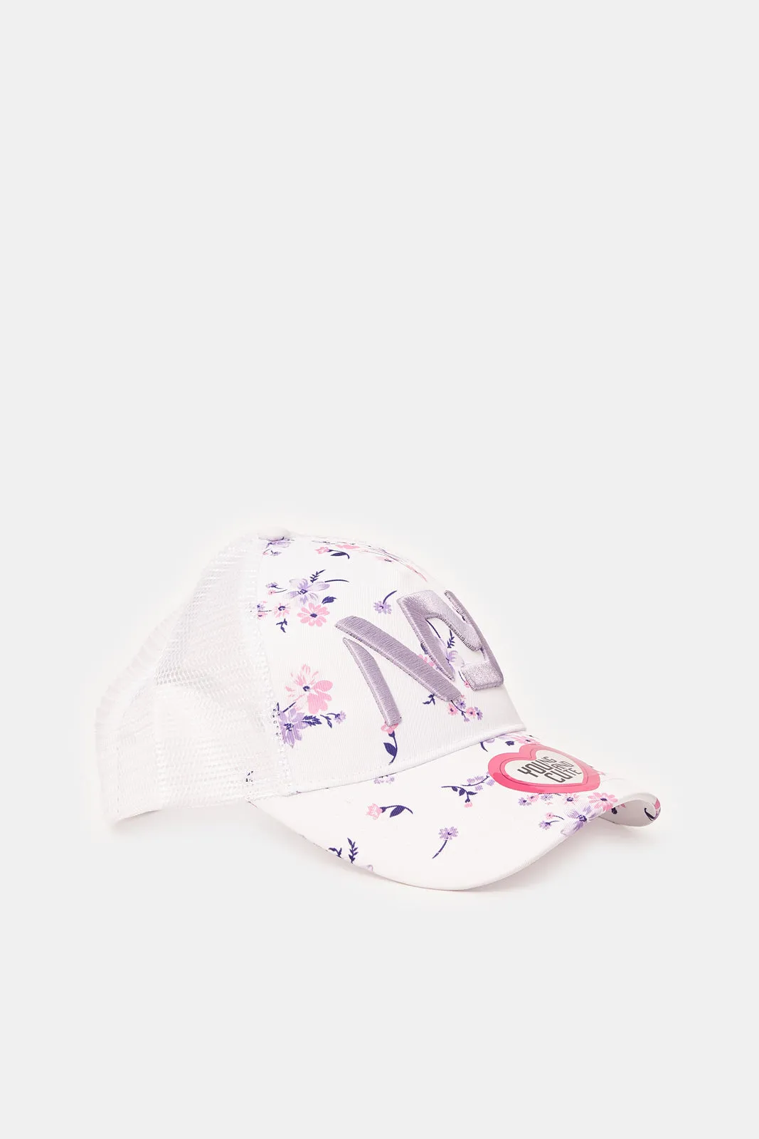 Girls White Printed Cap