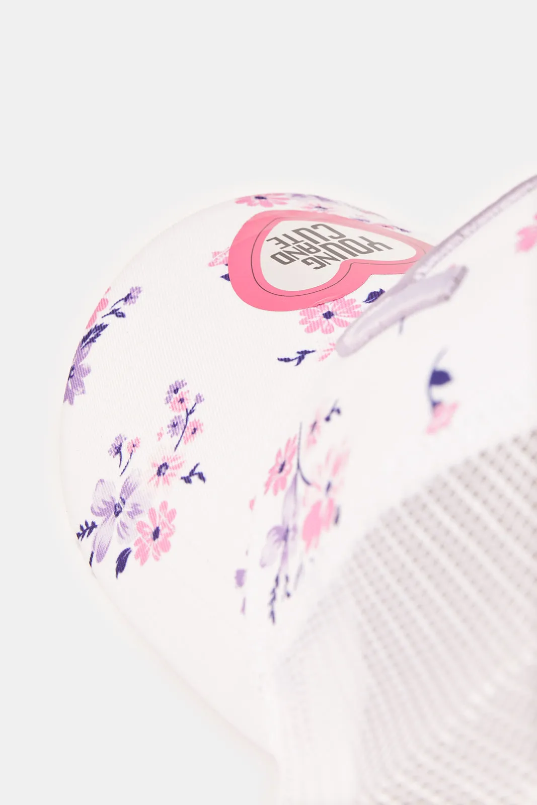 Girls White Printed Cap