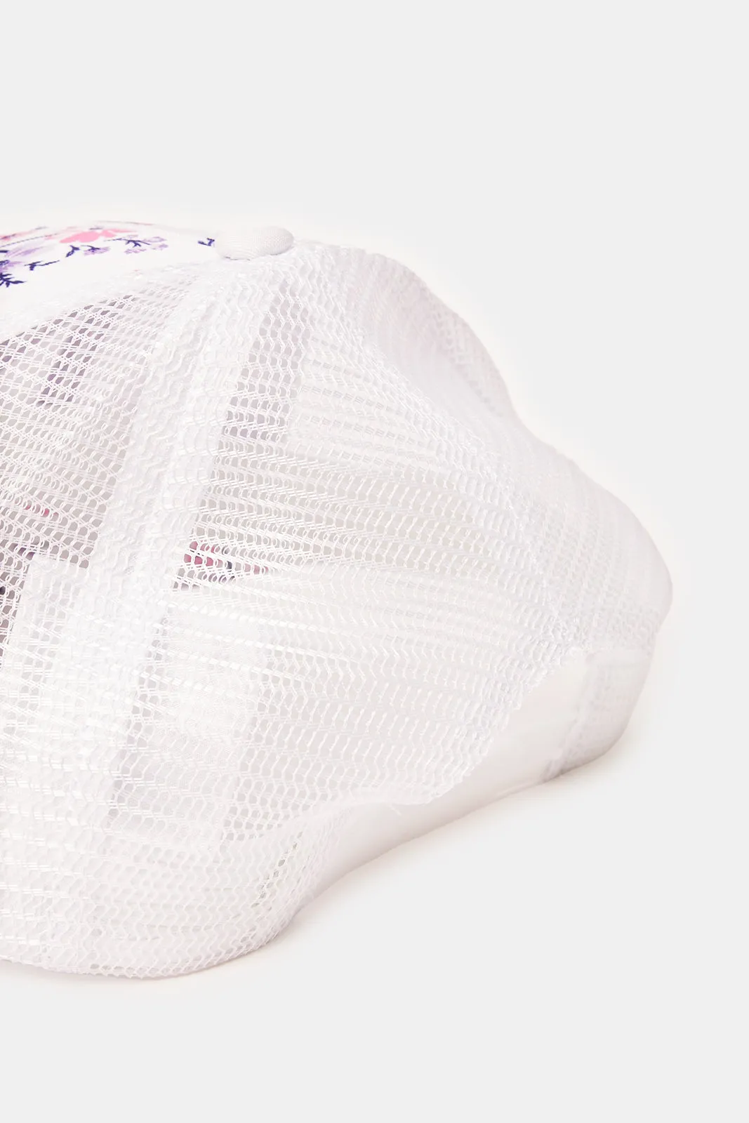 Girls White Printed Cap