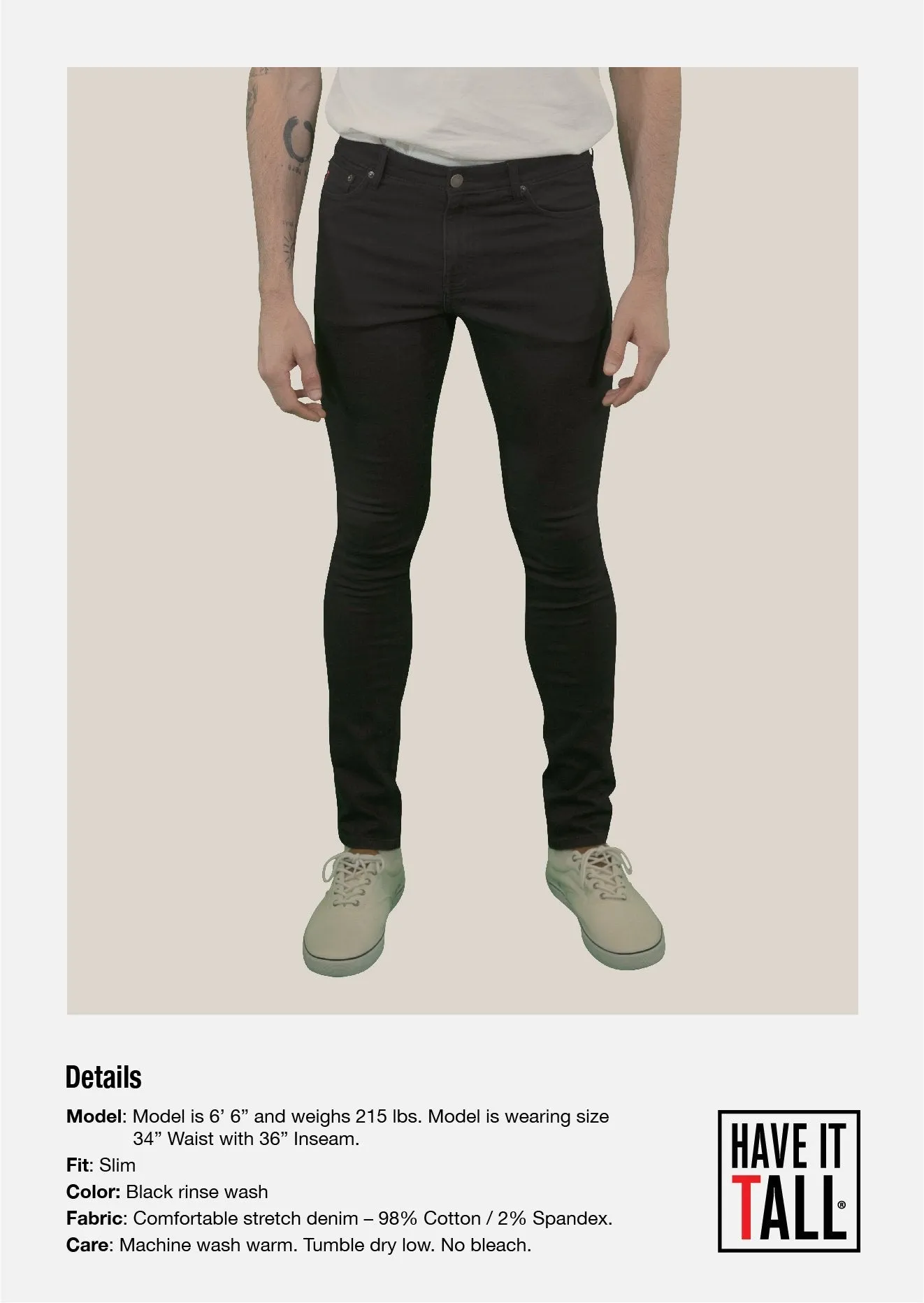 Have It Tall, Slim Fit Black Stretch Denim Jeans