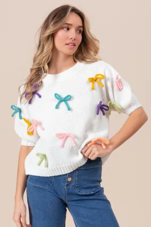 Hazel Blues® |  BiBi Bow Detail Puff Sleeve Sweater