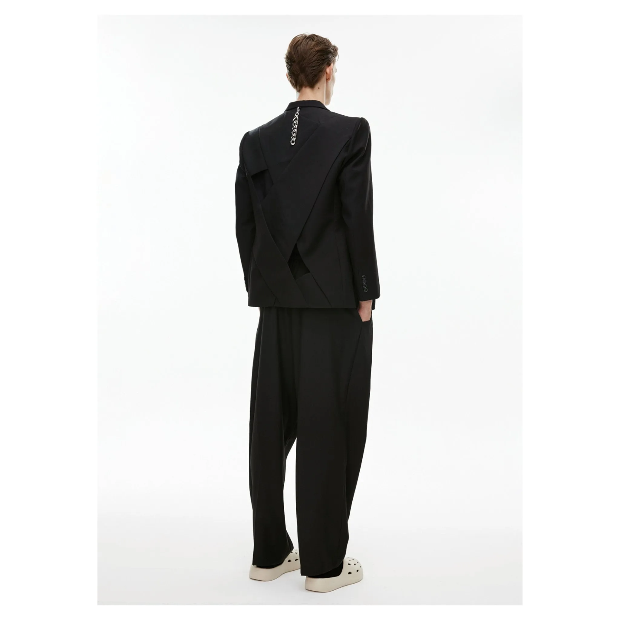 Laminated Cut Out Custom Adjustable Button Suit Black