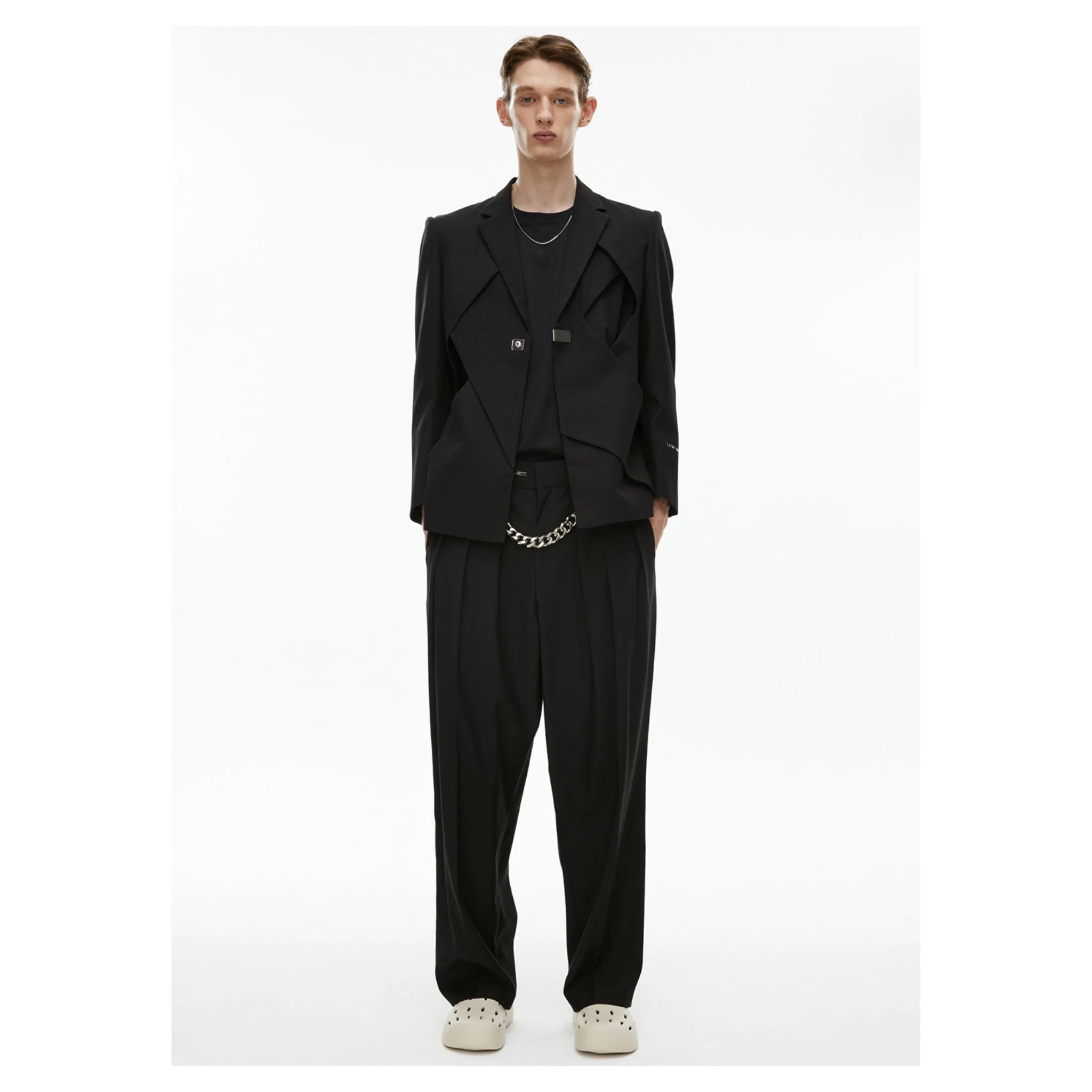 Laminated Cut Out Custom Adjustable Button Suit Black