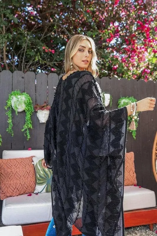 Leto Accessories Embroidered Zig Zag Soft Kimono
