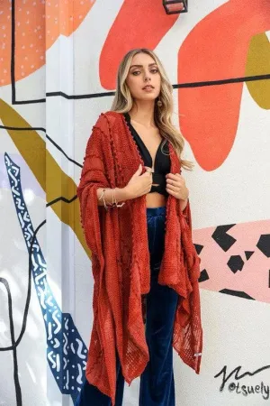Leto Accessories Embroidered Zig Zag Soft Kimono
