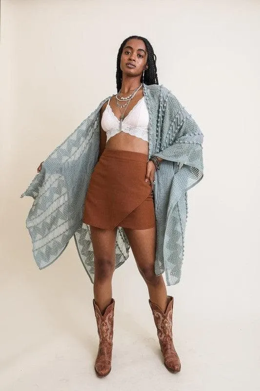 Leto Accessories Embroidered Zig Zag Soft Kimono