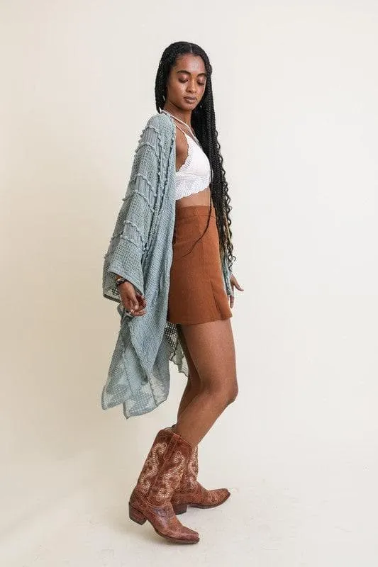 Leto Accessories Embroidered Zig Zag Soft Kimono