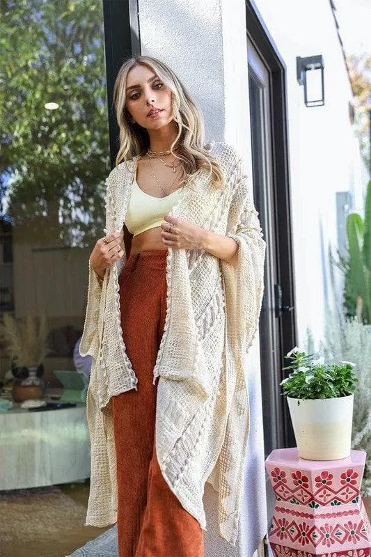 Leto Accessories Embroidered Zig Zag Soft Kimono