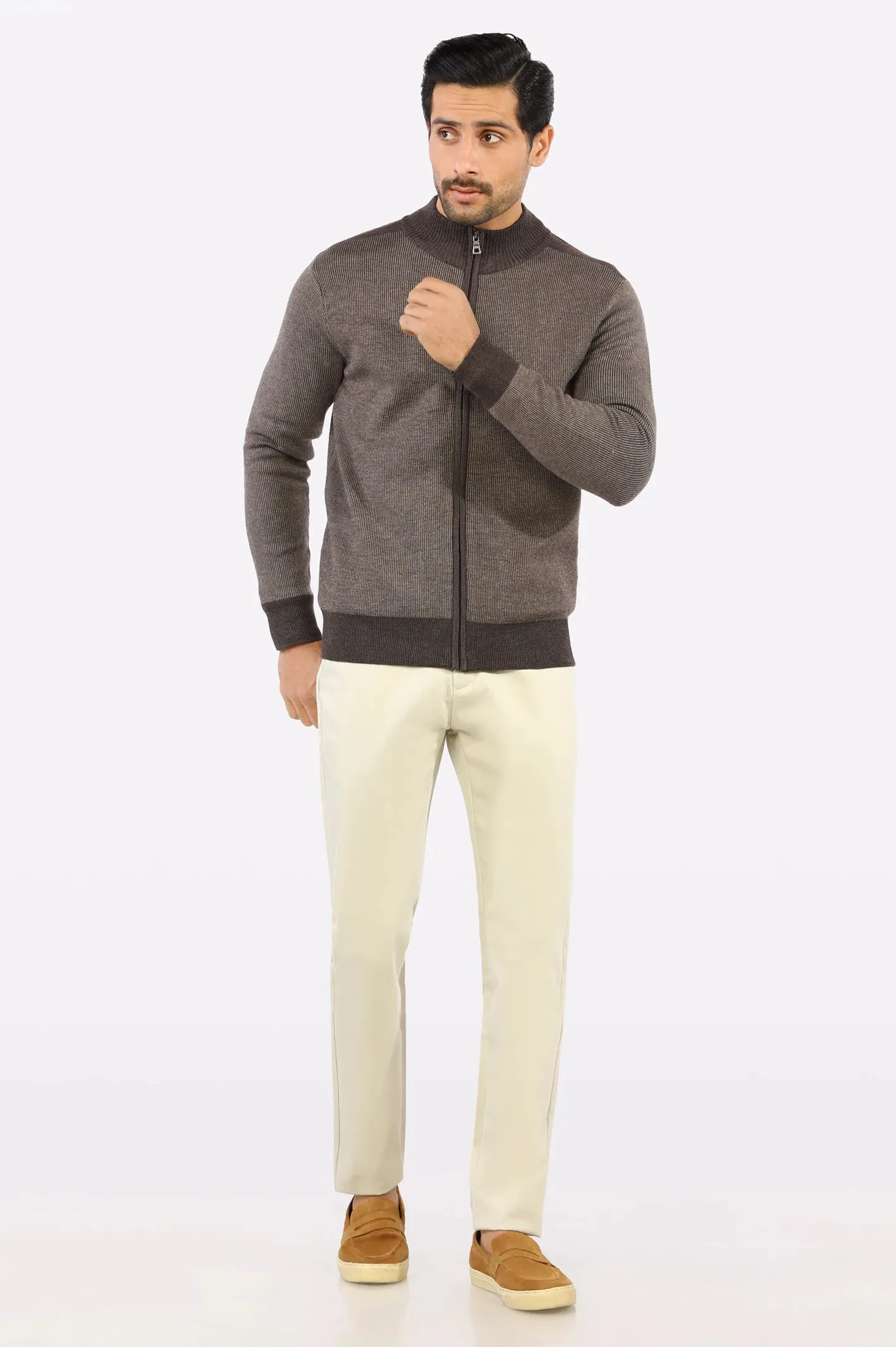 Light Brown Zip-Up Gents Sweater