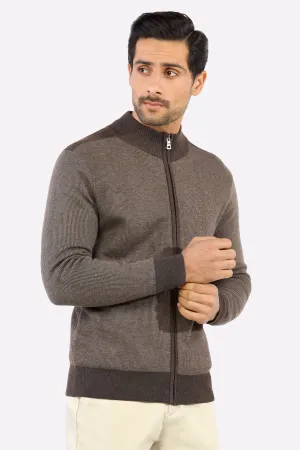 Light Brown Zip-Up Gents Sweater