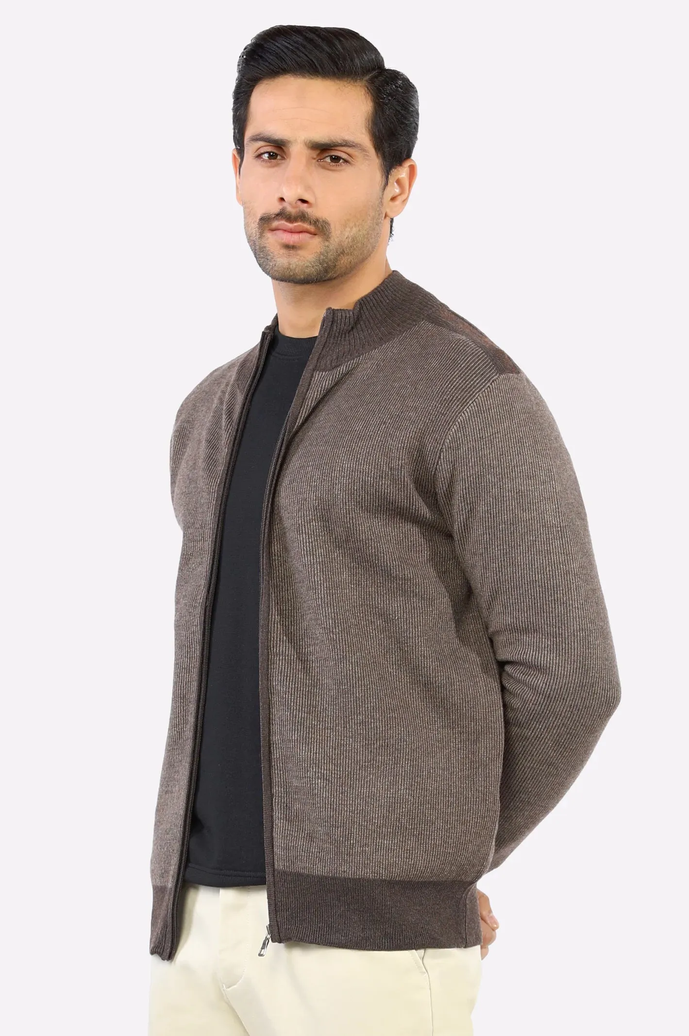 Light Brown Zip-Up Gents Sweater