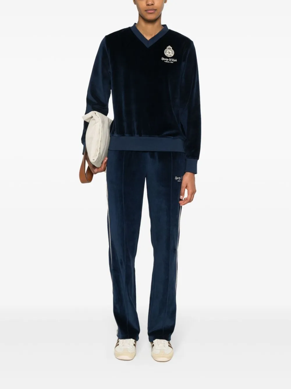 logo-appliqué velour sweatshirt
