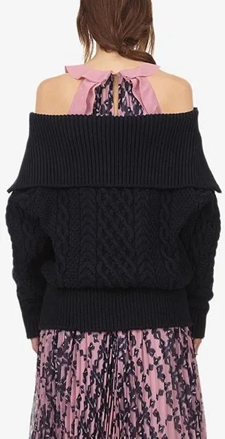 Long Cable Knit Cardigan - Light Blue, Black or Red