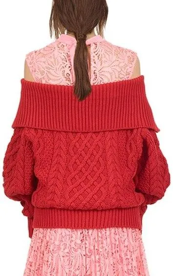 Long Cable Knit Cardigan - Light Blue, Black or Red