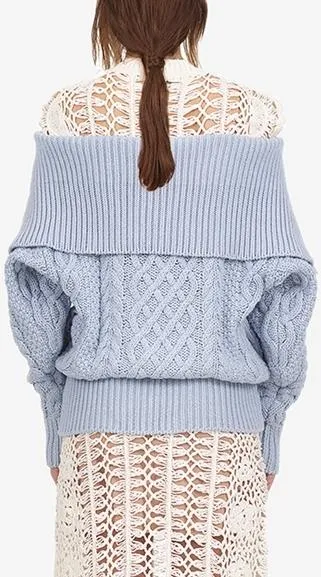 Long Cable Knit Cardigan - Light Blue, Black or Red