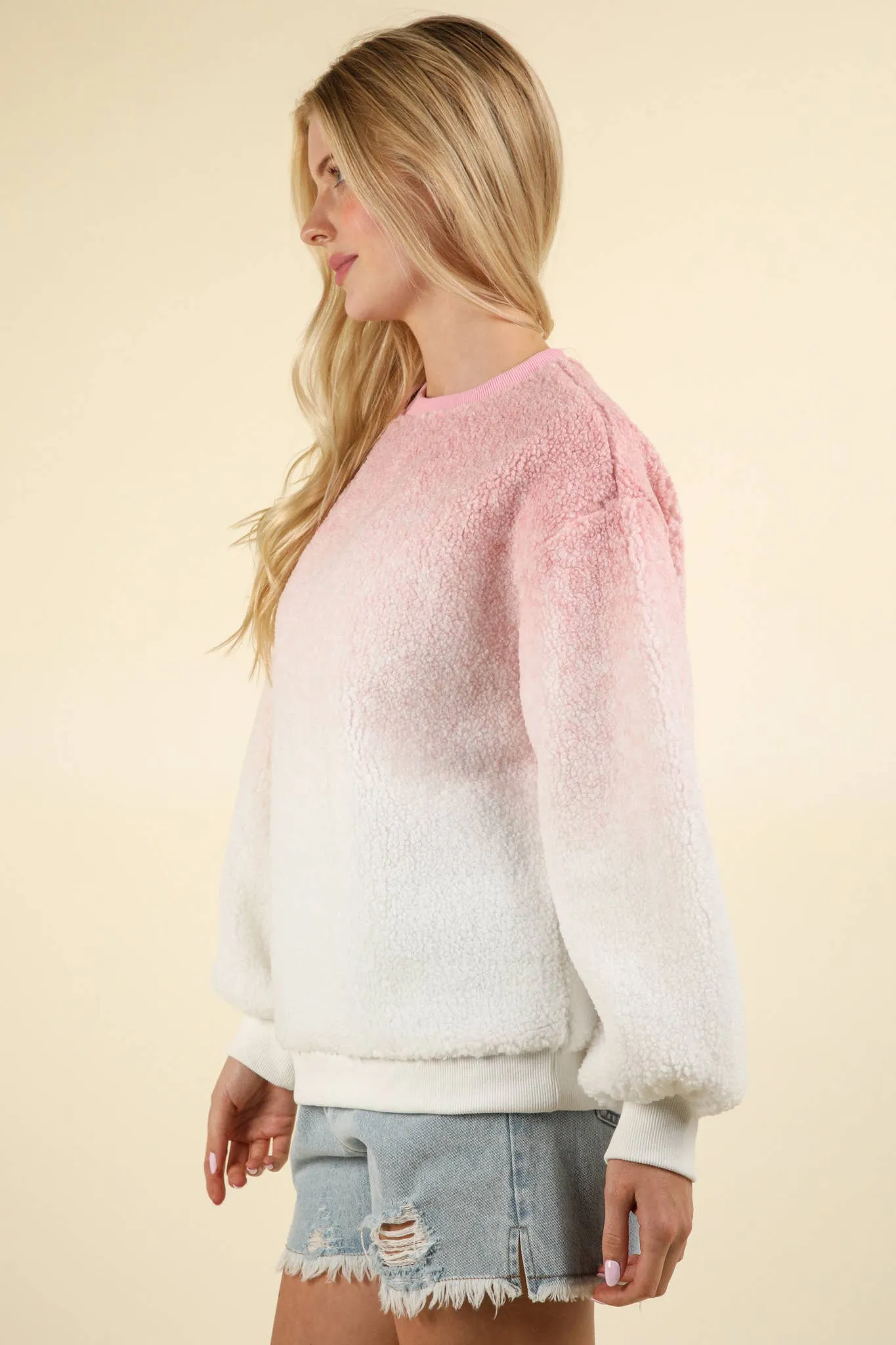 LONG SLEEVE FLEECE OMBRE PRINT PULLOVER