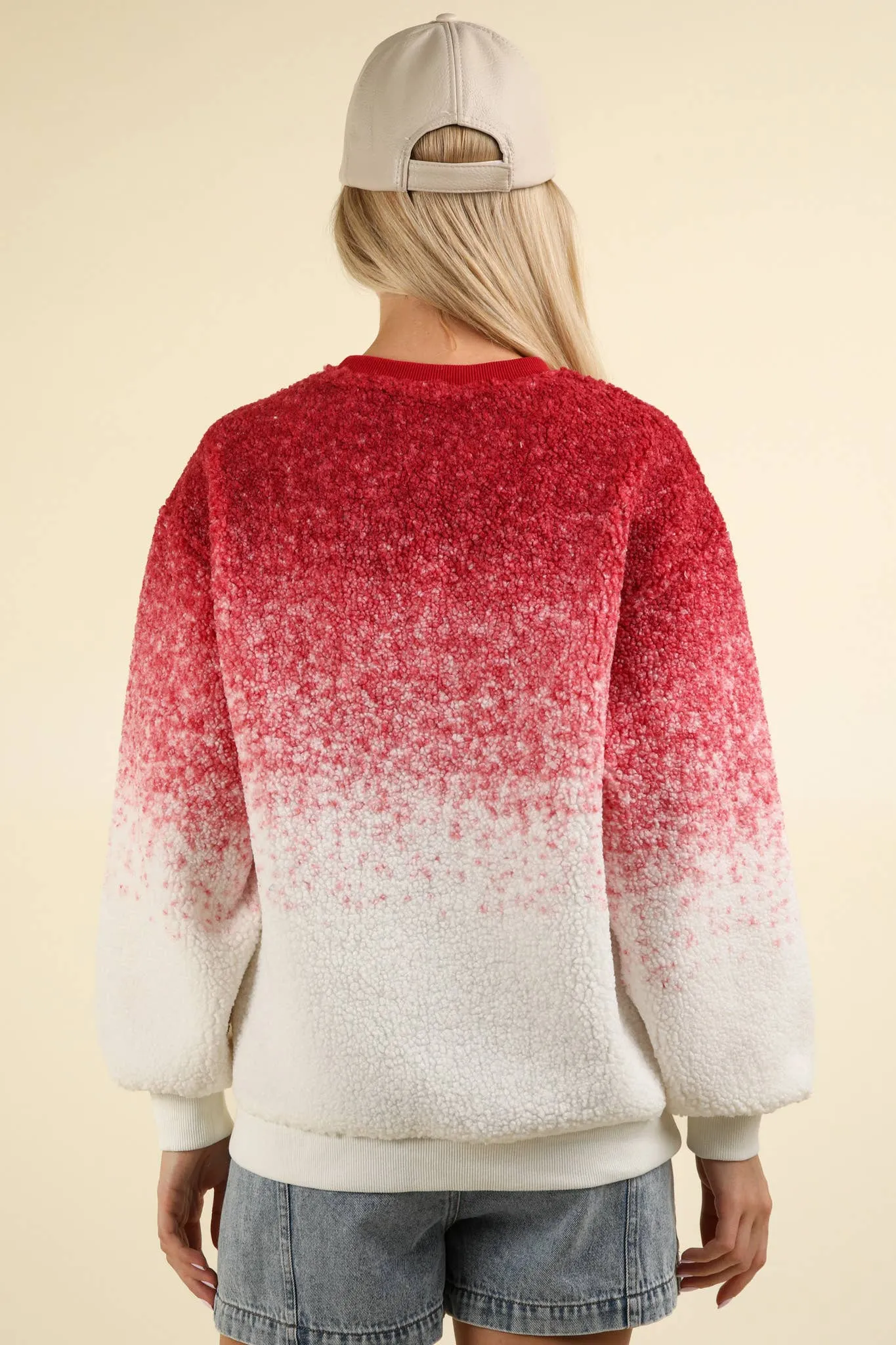 LONG SLEEVE FLEECE OMBRE PRINT PULLOVER