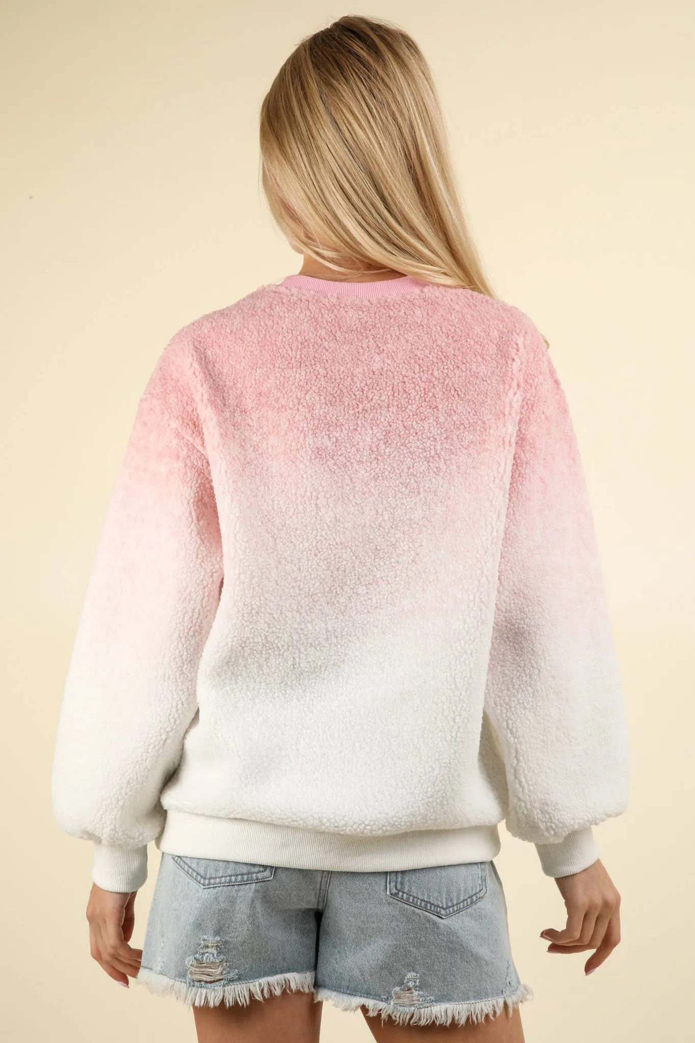 LONG SLEEVE FLEECE OMBRE PRINT PULLOVER